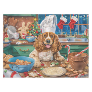 English Cocker Spaniel Holiday Baking: Christmas Tablecloth