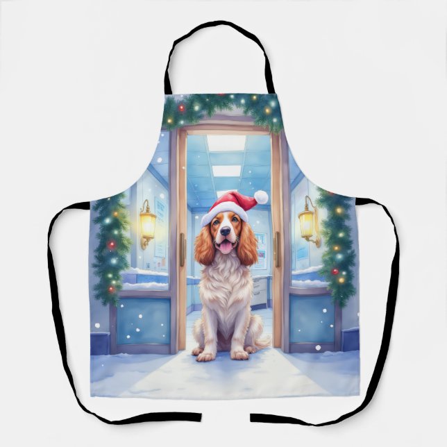 English Cocker Spaniel Nurse Station Santa Hat Apron (Front)