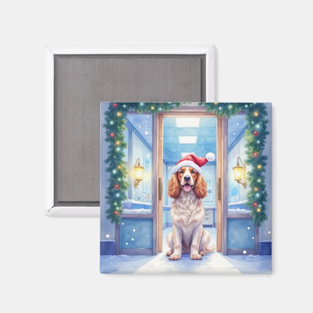 English Cocker Spaniel Nurse Station Santa Hat Magnet (Front/Back)