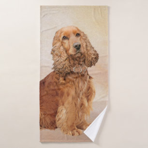English Cocker Spaniel Painting - Original Dog Art Bath Towel Set