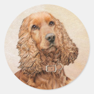 English Cocker Spaniel Painting - Original Dog Art Classic Round Sticker