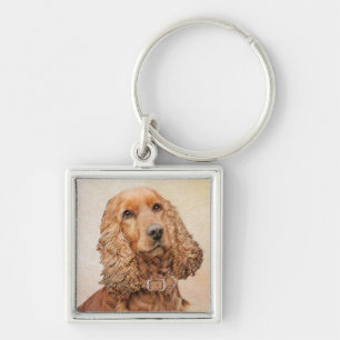 English Cocker Spaniel Painting - Original Dog Art Keychain