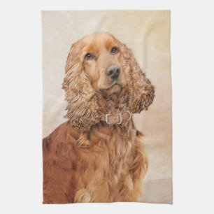 English Cocker Spaniel Painting - Original Dog Art Kitchen Towel