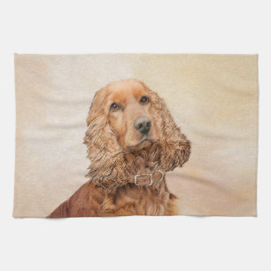 English Cocker Spaniel Painting - Original Dog Art Kitchen Towel