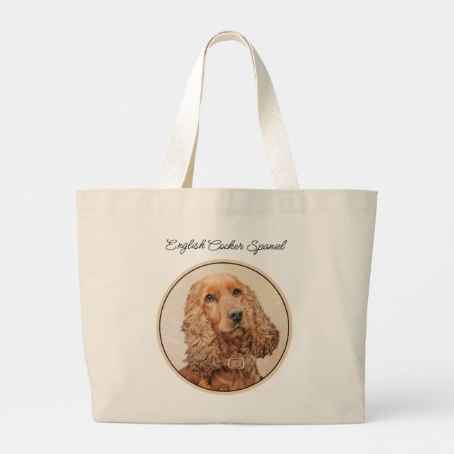 English Cocker Spaniel Painting Original Dog Art Large Tote Bag (Back)