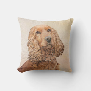 English Cocker Spaniel Painting - Original Dog Art Outdoor Pillow