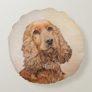 English Cocker Spaniel Painting - Original Dog Art Round Pillow