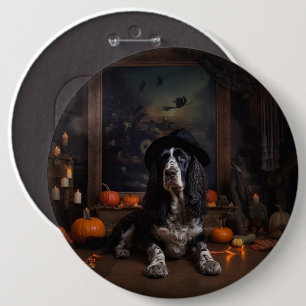 English Cocker Spaniel Pumpkins Halloween Scary 6 Inch Round Button