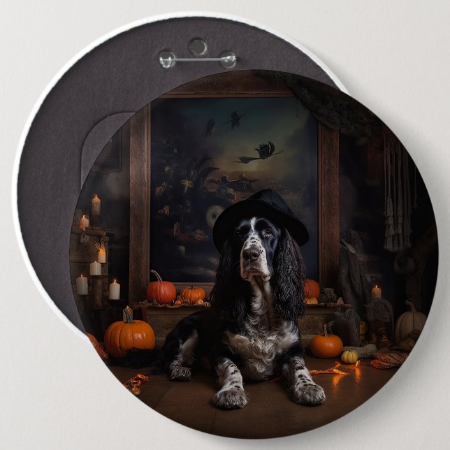 English Cocker Spaniel Pumpkins Halloween Scary  6 Inch Round Button (Front & Back)