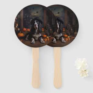 English Cocker Spaniel Pumpkins Halloween Scary Hand Fan