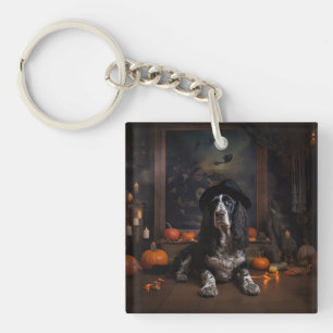 English Cocker Spaniel Pumpkins Halloween Scary Keychain