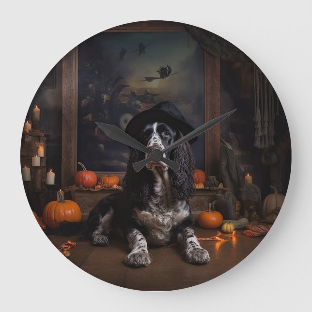 English Cocker Spaniel Pumpkins Halloween Scary  Large Clock (Front)