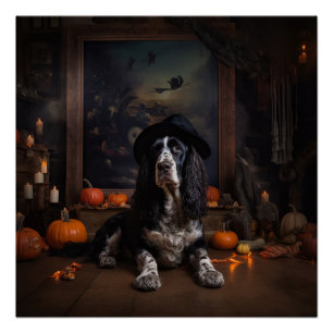 English Cocker Spaniel Pumpkins Halloween Scary Poster