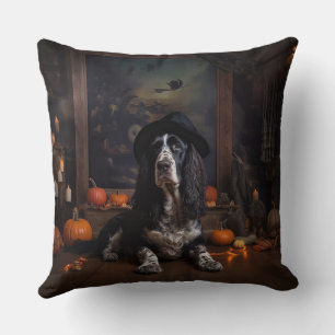 English Cocker Spaniel Pumpkins Halloween Scary Throw Pillow