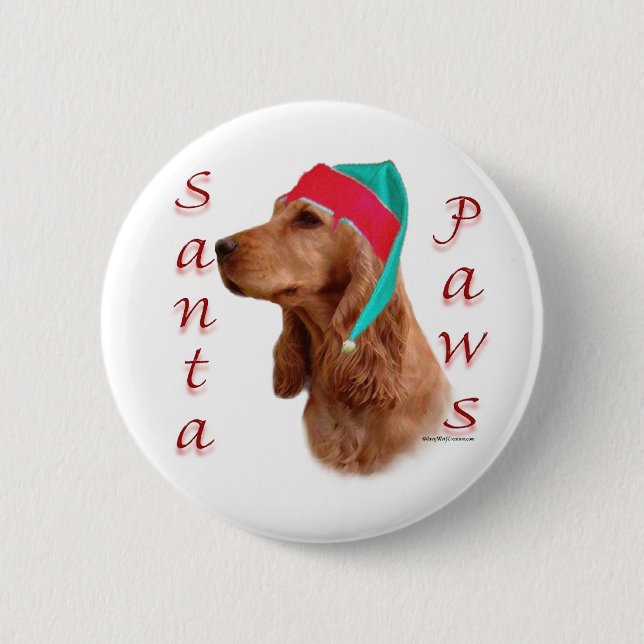 English Cocker Spaniel (red) Santa Paws 2 Inch Round Button (Front)