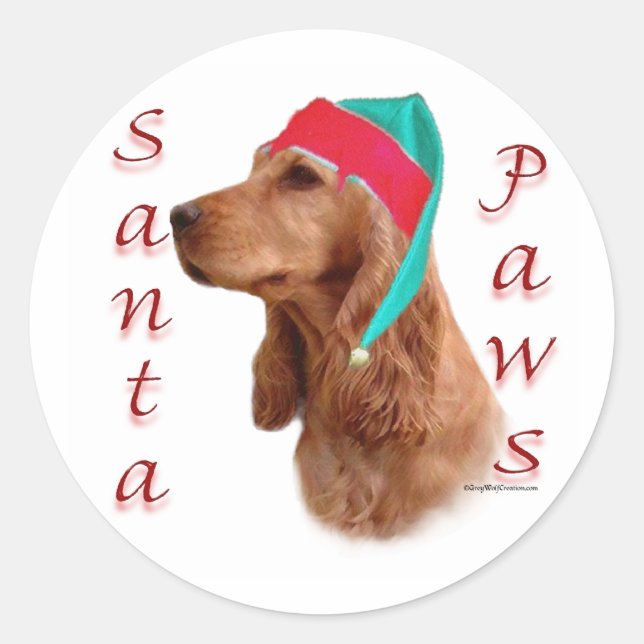 English Cocker Spaniel (red) Santa Paws Classic Round Sticker (Front)
