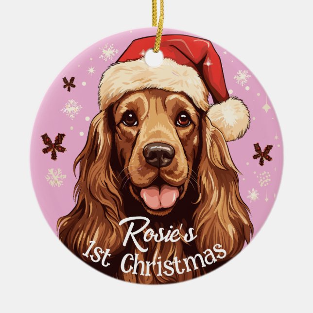 English Cocker Spaniel’s First Christmas Ceramic Ornament (Front)