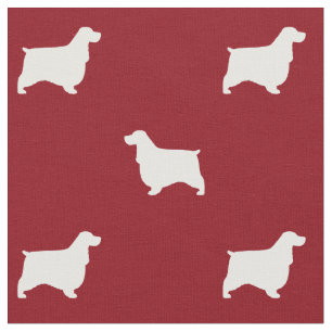 English Cocker Spaniel Silhouettes Pattern Red Fabric