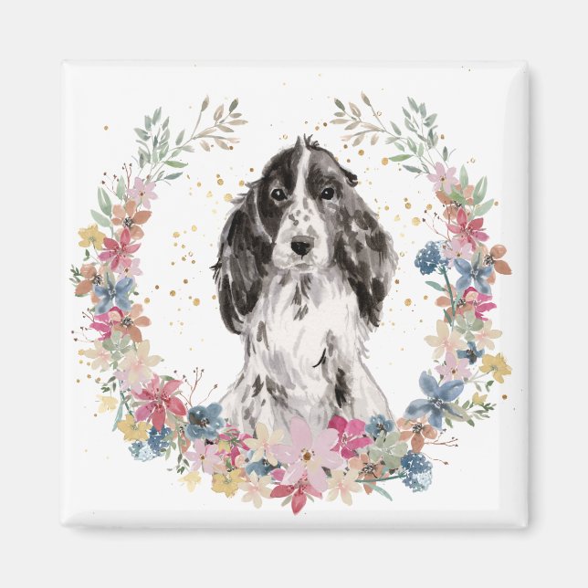 English Cocker Spaniel Spring Flowers Wreath Magnet (Front)