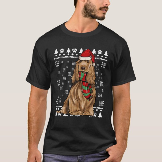 English Cocker Spaniel Ugly Christmas T-Shirt (Front)