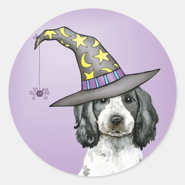 English Cocker Spaniel Witch Heart Sticker (Front)