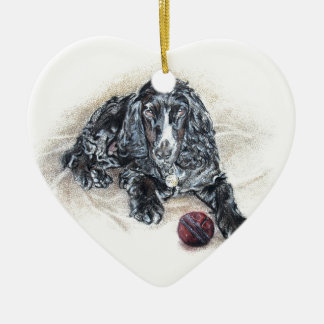 English Cocker Spaniel with Cricket Ball painting Ceramic Ornament