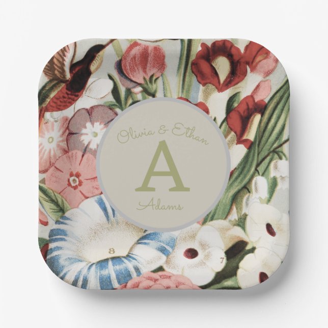 English Cottage Garden Personalized Wedding Napkin Paper Plate (Front)