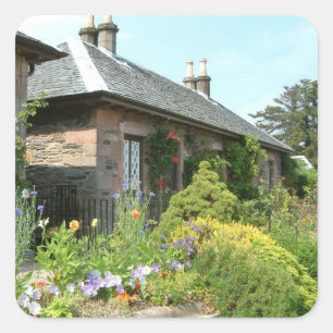 English Cottage II with Flower Garden Photography Square Sticker