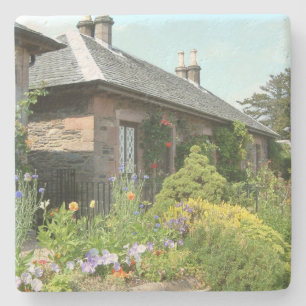 English Cottage II with Flower Garden Photography Stone Coaster