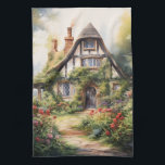 English Cottage Kitchen Towel<br><div class="desc">A Watercolour English cottage with garden</div>