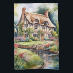 English Cottage Kitchen Towel<br><div class="desc">A Watercolour English cottage with garden</div>