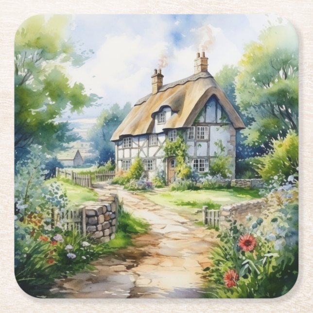 English Cottage Square Paper Coaster (Front)
