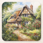 English Cottage Square Paper Coaster<br><div class="desc">A Watercolour English cottage with garden</div>