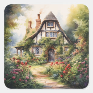 English Cottage Square Sticker