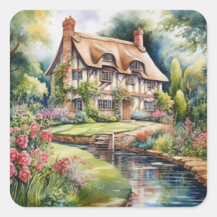 English Cottage Square Sticker