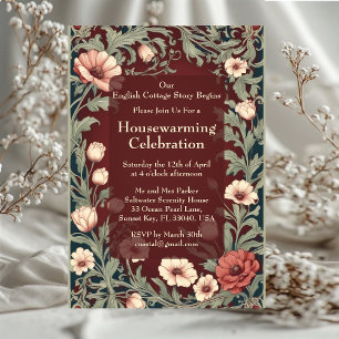 English Cottage William Morris Maroon Housewarming Invitation