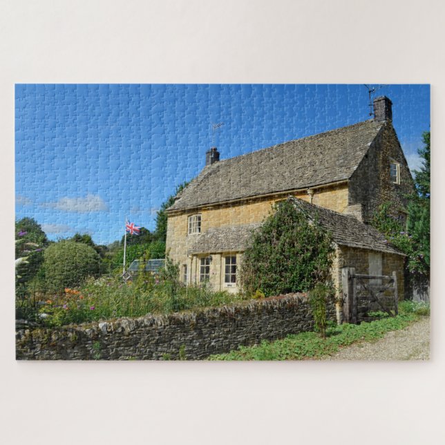 English cottage with garden and flag jigsaw puzzle (Horizontal)