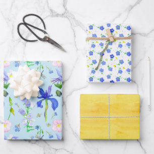 English Country Cottage Flowers Columbine Yellow Wrapping Paper Sheet