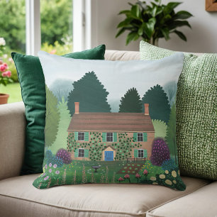 English Country Cottage Garden House  Throw Pillow