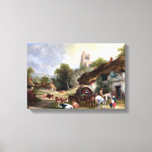 English Country Village Vintage Painting Canvas Print