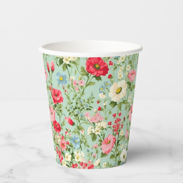 English Country Wildflower Personalized Paper Cups (Front)