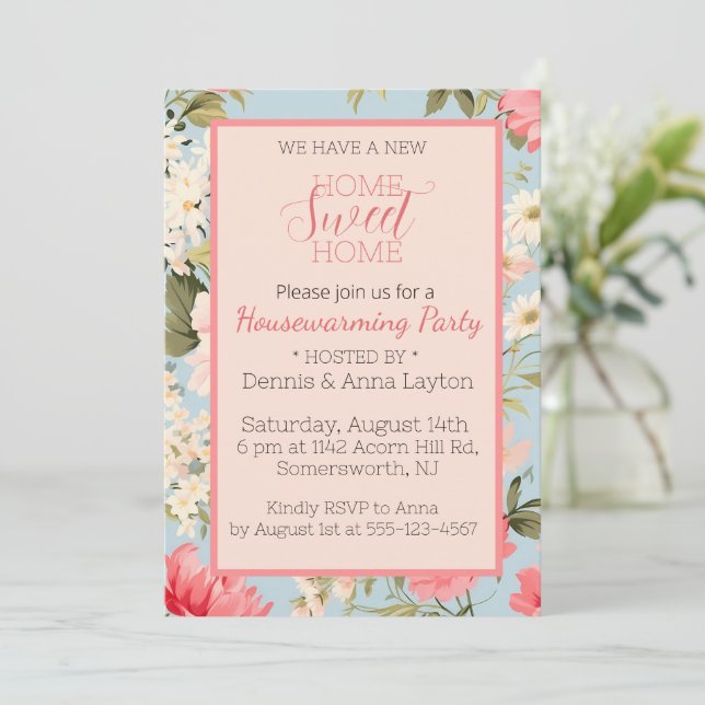 English Countryside Floral Housewarming Party Invitation (Standing Front)