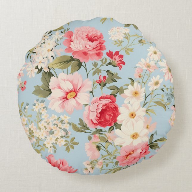 English Countryside Flower Garden  Round Pillow (Back)