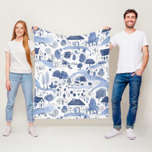 English Countryside Toile Pattern Fleece Blanket