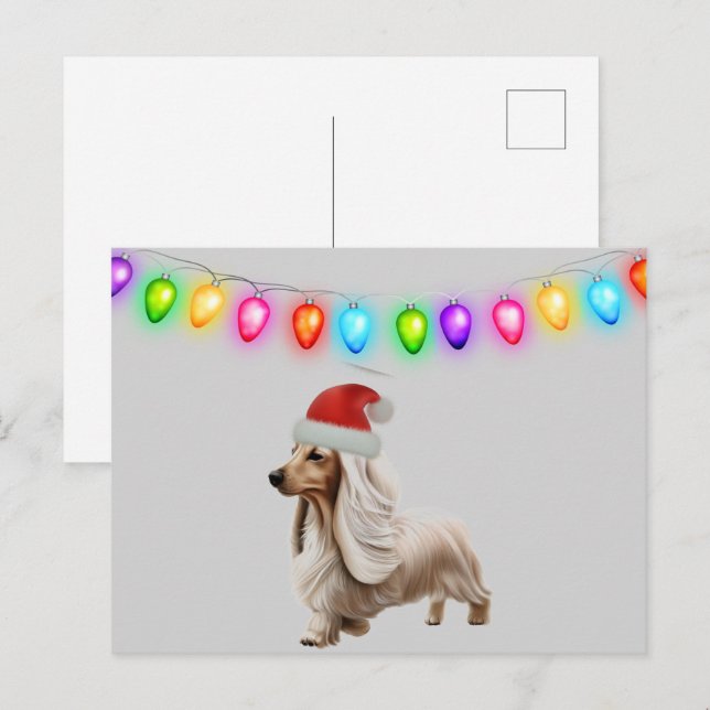 English Cream Christmas Dachshund Postcard (Front/Back)