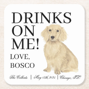 English Cream Dachshund Dog Wedding Square Paper Coaster