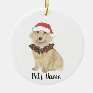 English Cream Dachshund Santa Christmas Ceramic Ornament