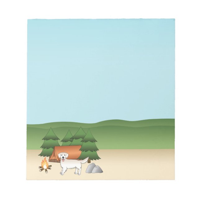 English Cream Golden Retriever Camping In A Forest Notepad (Front)