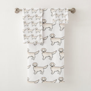 English Cream Golden Retriever Cartoon Dog Pattern Bath Towel Set