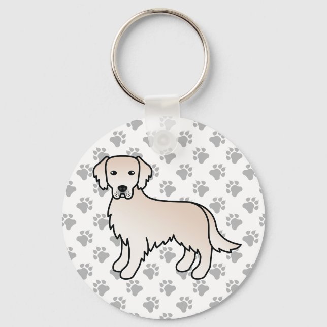 English Cream Golden Retriever Cartoon Dog & Paws Keychain (Front)